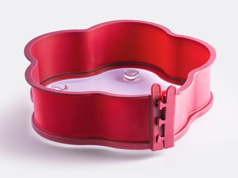 Springform Blume mit Glas-Servierplatte und Glasfüßen 26 cm, rot